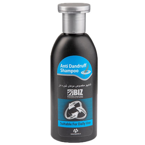 شامپو مخصوص موهای شورهدار BIZ مناسب برای مصرف روزانه دارای پریتیونزینک برای رفع پوسته و T.T.OIL تنظیم PH مناسب پوست گردن به بالا (PH∼5.5) مرطوبکنندۀ پوست سر باعث افزایش قطر، خوشحالتی و درخشندگی مو محافظ و ترمیمکنندۀ مو